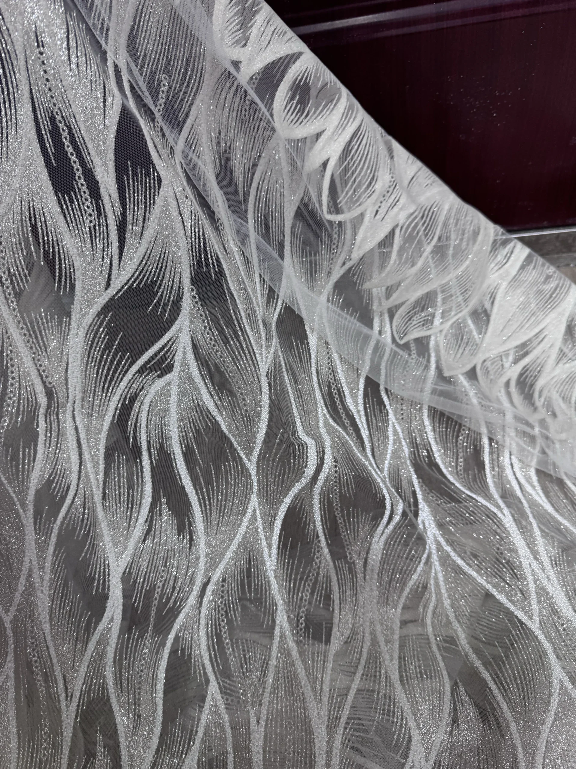 Tessuto decorativo per abito da sposa, abito da sera, tessuto a rete in polvere d'argento, ondulazione con glitter perlati