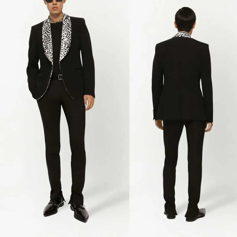 Elegant Men's 2 Pieces Blazer Pant Single Breast Shawl Lapel Fashion Leopard Print Formal Occasion Party Banquet Suit