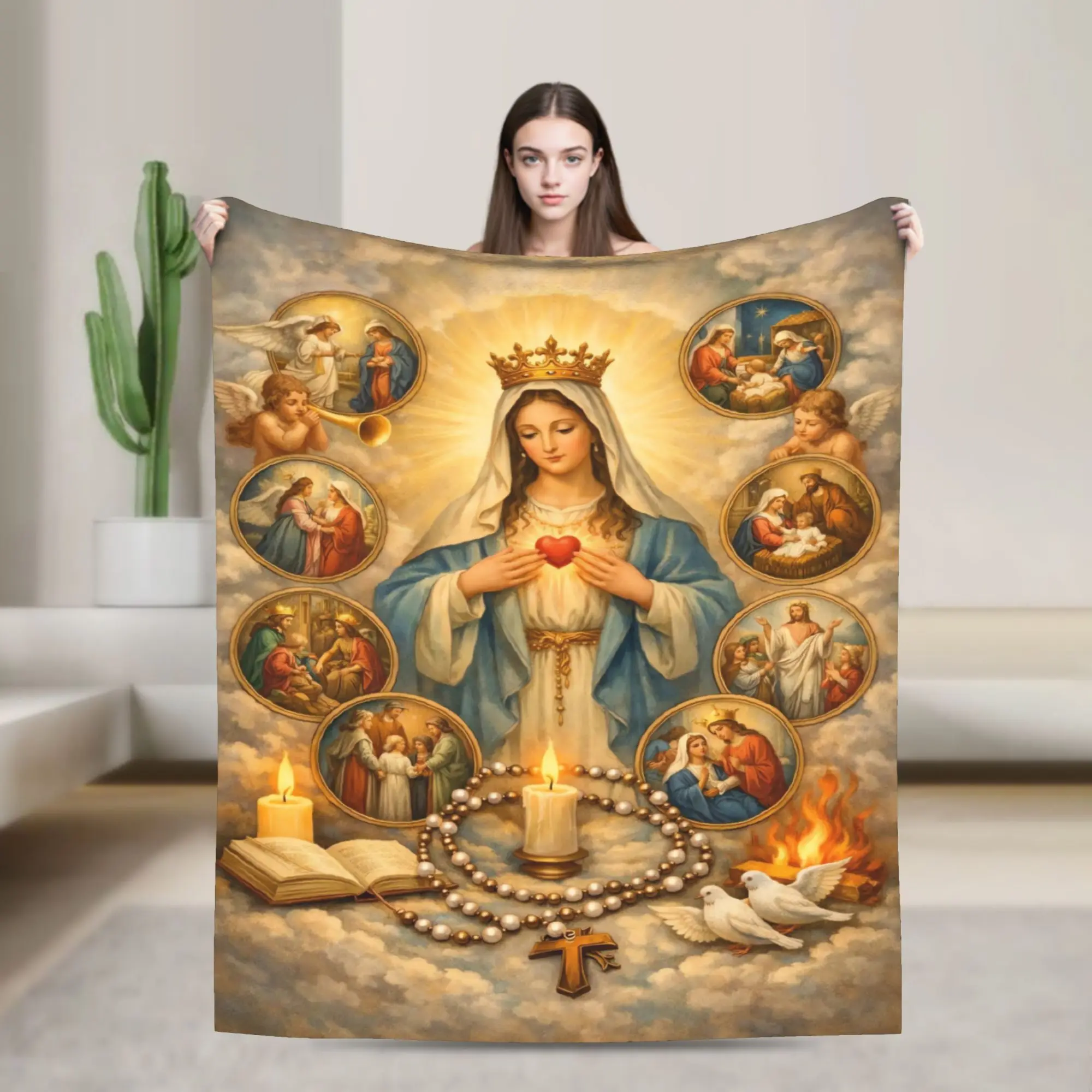 Virgin Mary Cherubs Rose Blanket Quality Soft Warm  Throw Blanket Winter Travel Office Home Decor Fashion Bedspread