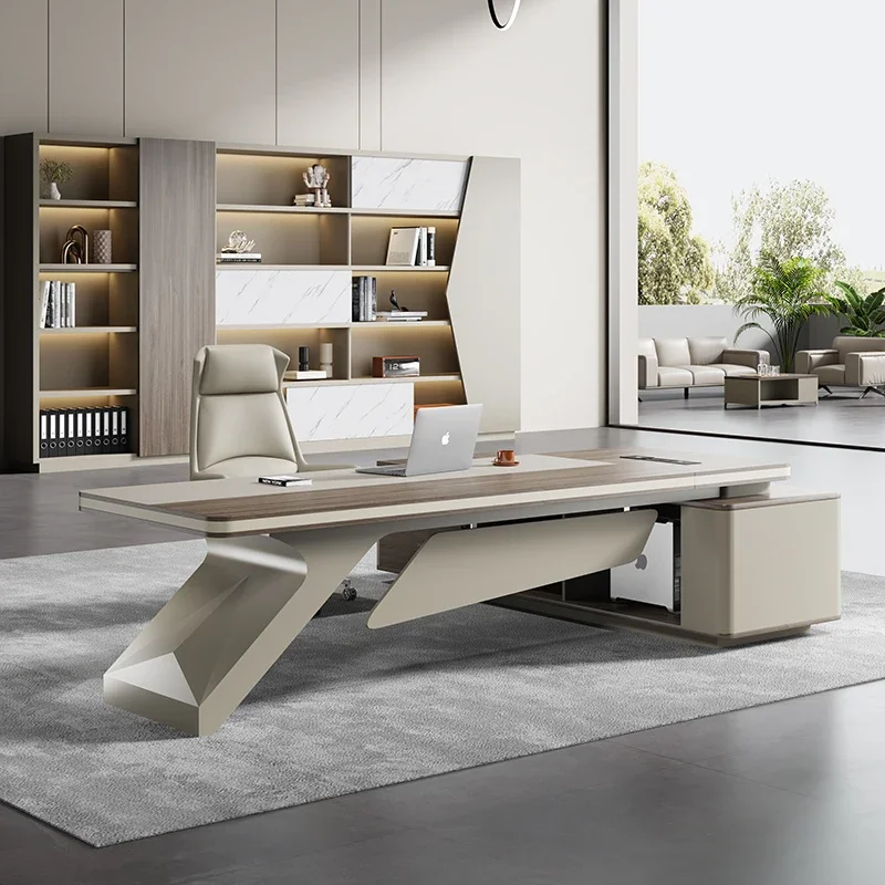 

Working Asthetic Office Desk Manager Designer Organizer White Modern Table Study L Shaped Drawers Mesa Para Computador Furniture