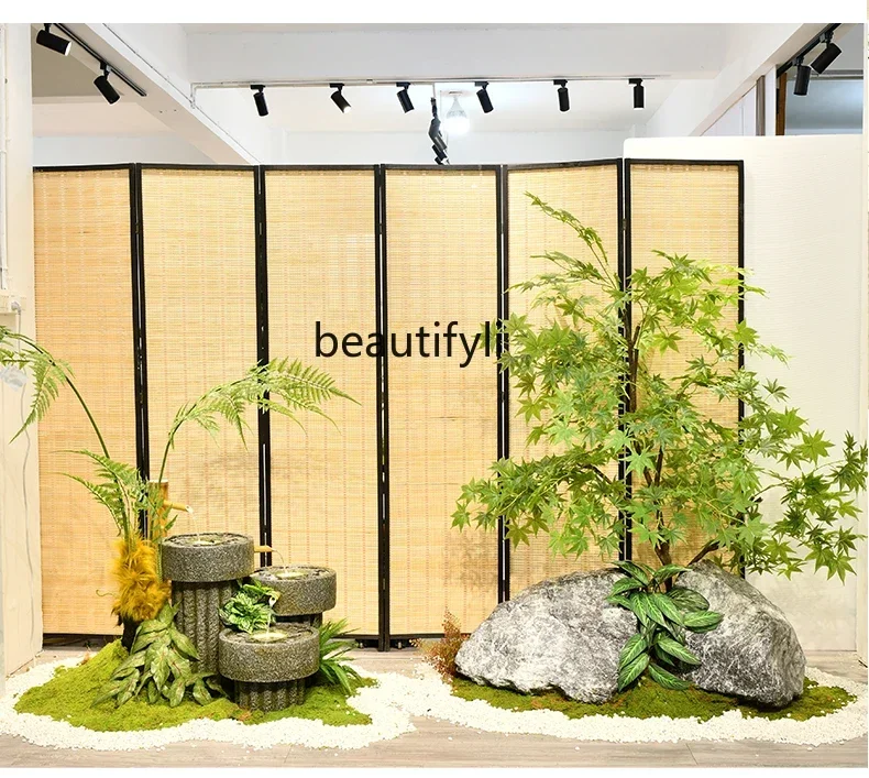 

Restaurant simulation maple tree rockery stone flowing water landscaping new Chinese ornaments image wall restaurant tea room