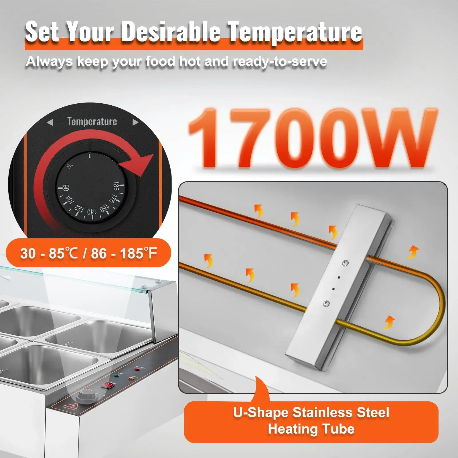 Buffet elétrico comercial 8*8Qt da bancada do aquecedor de alimentos com escudo de vidro