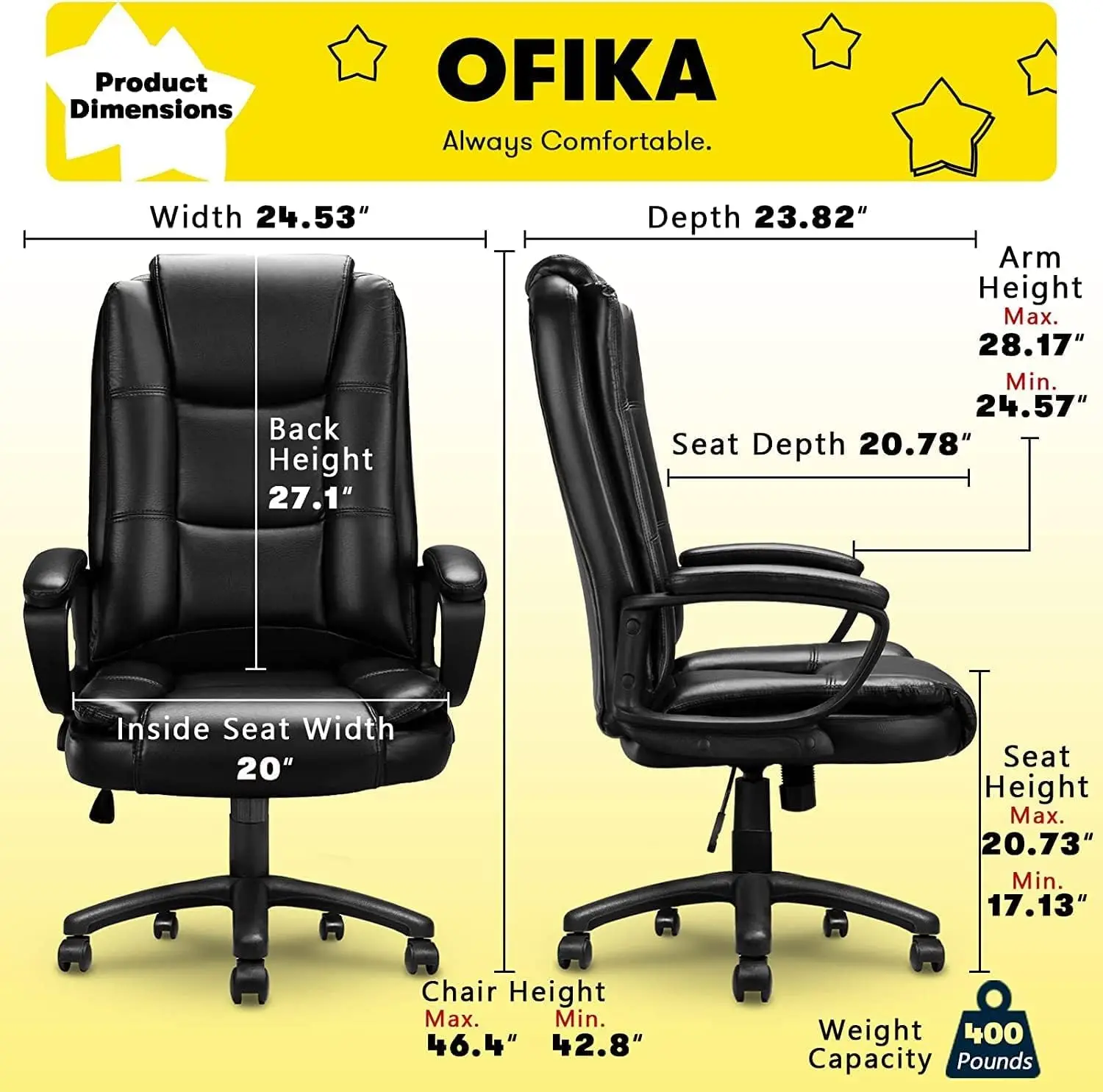 Office Chair, 400LBS Big and Tall Computer Chair Heavy Duty Design, Ergonomic High Back Cushion Lumbar Back Support, Adjustable