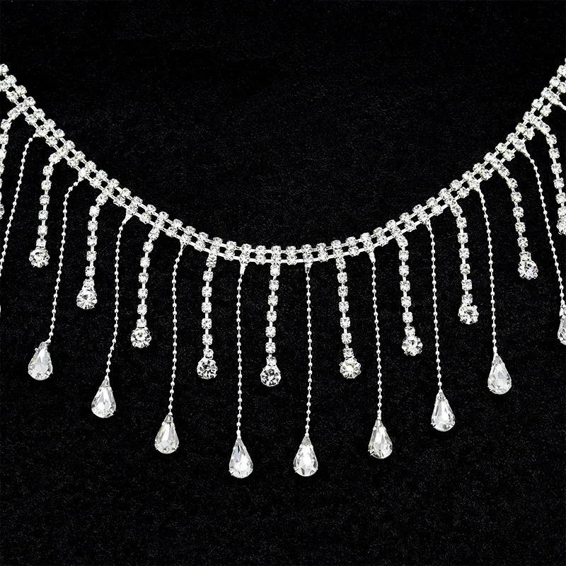 10Yards Strass Trim Fransen unregelmäßige Quaste Kette Diamant Kristall Kleidung Tasche DIY Hochzeits dekoration Geschenk Strass Band – Detail 4