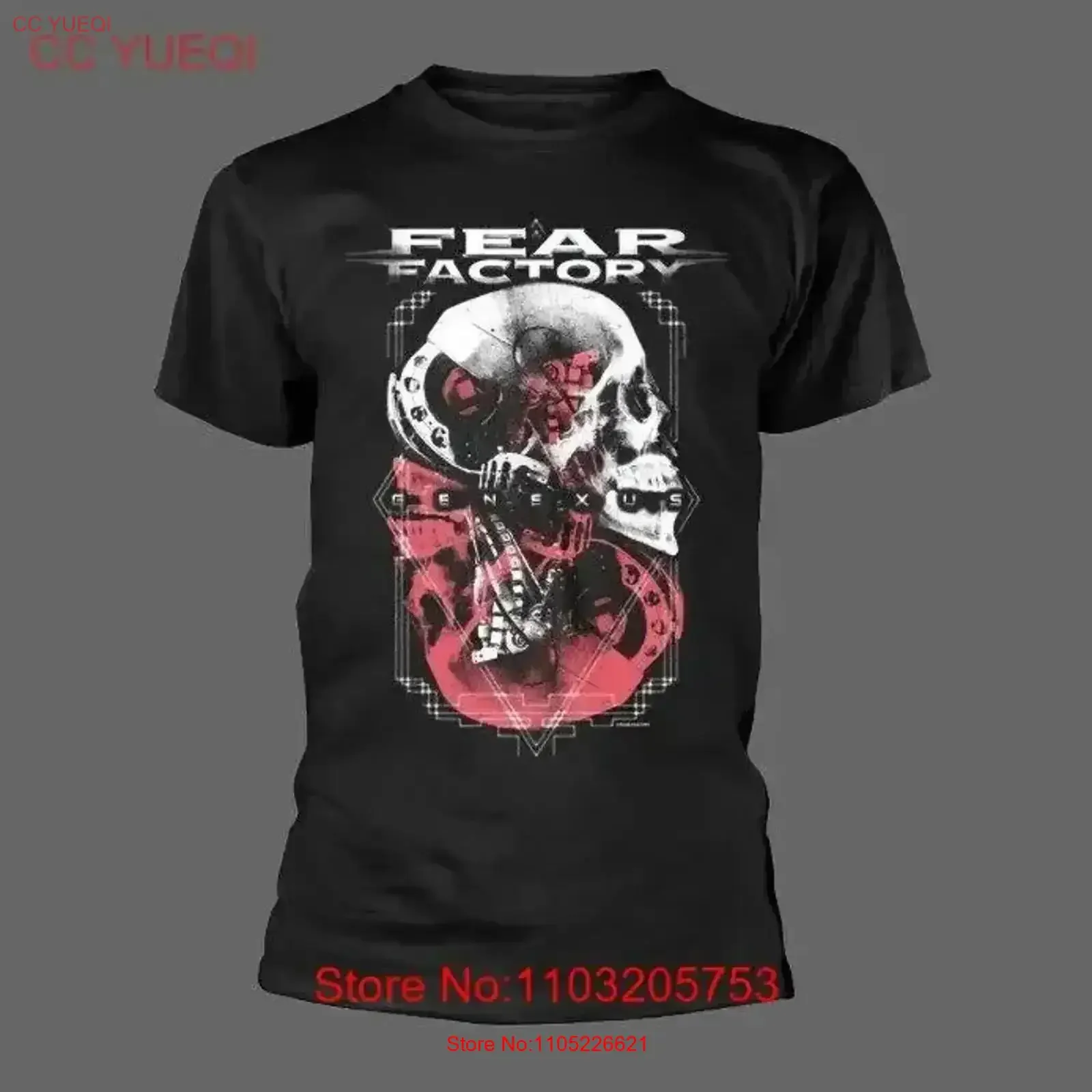Fear Factory Official Band T Shirt Genexus Skull Poster Full Sizes vintage Washed designer clothes homme Casual Comfortable
