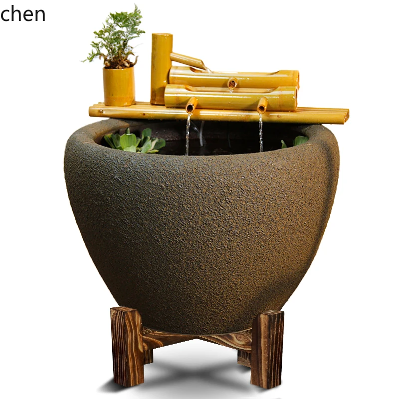 HT Bamboo Raft Bamboo Circulating Water Ornament Water Flow Device Courtyard Outdoor Living Room Balcony