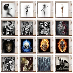 Skull Shower Curtain Waterproof Polyester Fabric Gothic Halloween Sexy Woman Love Print Shower Curtain cortina de la ducha