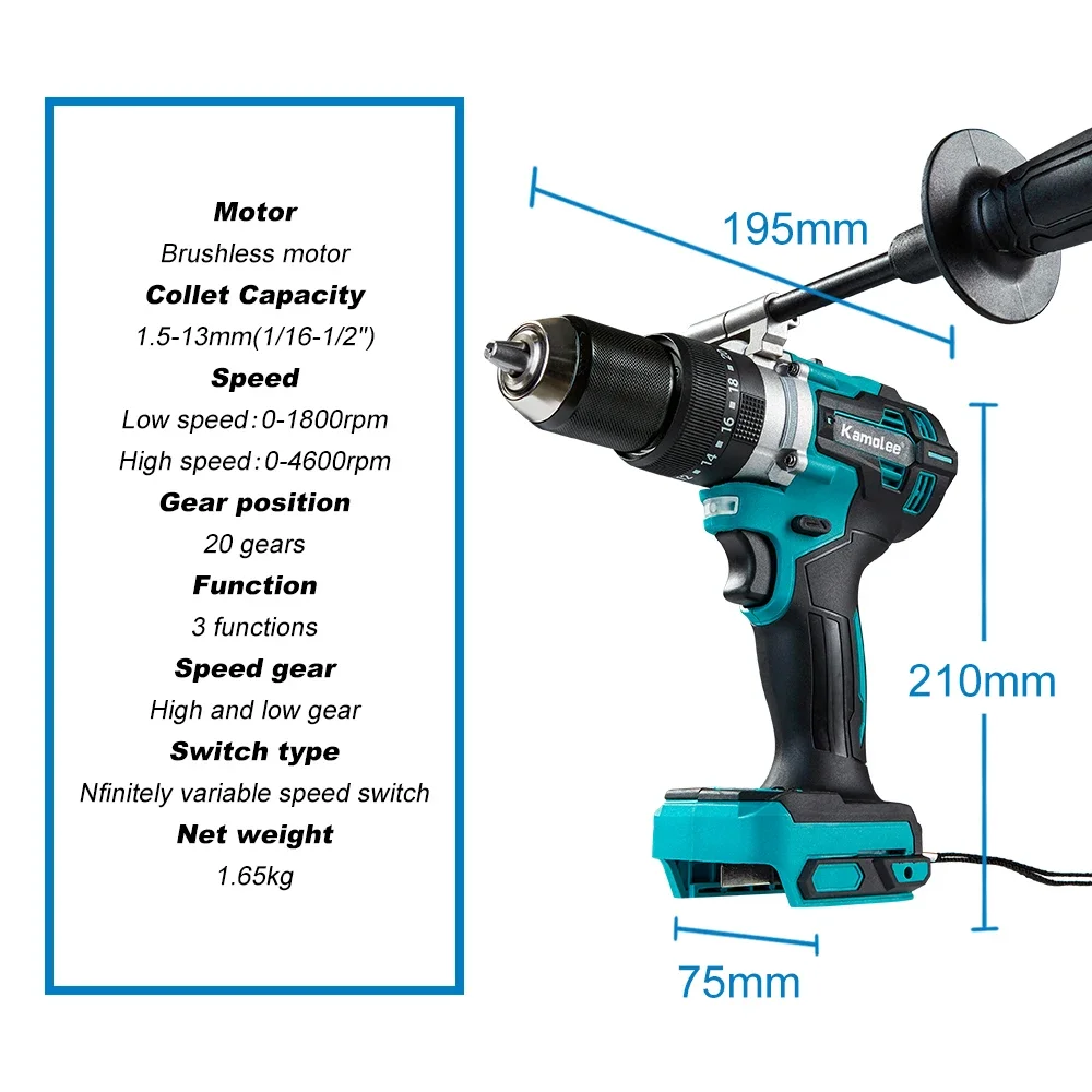 Kmoalee 13mmpro High Torque High Power Brushless Electric Impact Drill Can Break Ice Cordless Screwdriver Lithium Battery Rechar