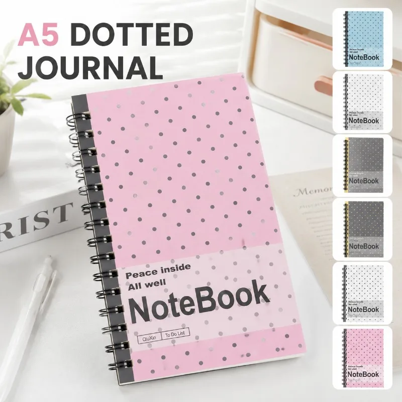 Ins‑aesthetic Minimalist Eye‑catching Polka‑dot Spiral Notebook Long‑strip Shape Student Class Journal Elegant Daybook