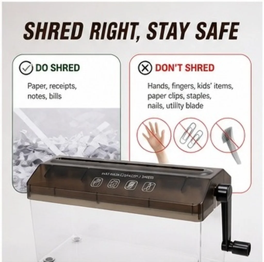 Manual Paper Shredder Portable Desktop Compact Hand Crank Stripe Cutting Shredder for Home Office Documents Paper Shreder