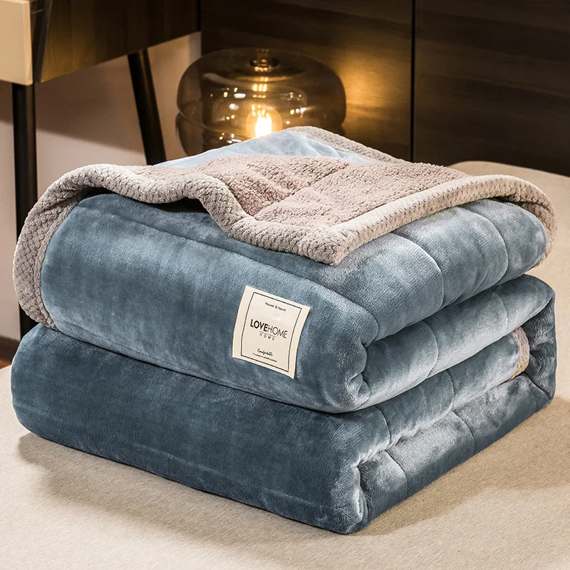 New Warm Milk Fleece Blanket, Lamb Fleece with Cotton Nap Blanket, Autumn and Winter Thick Cover Blanket