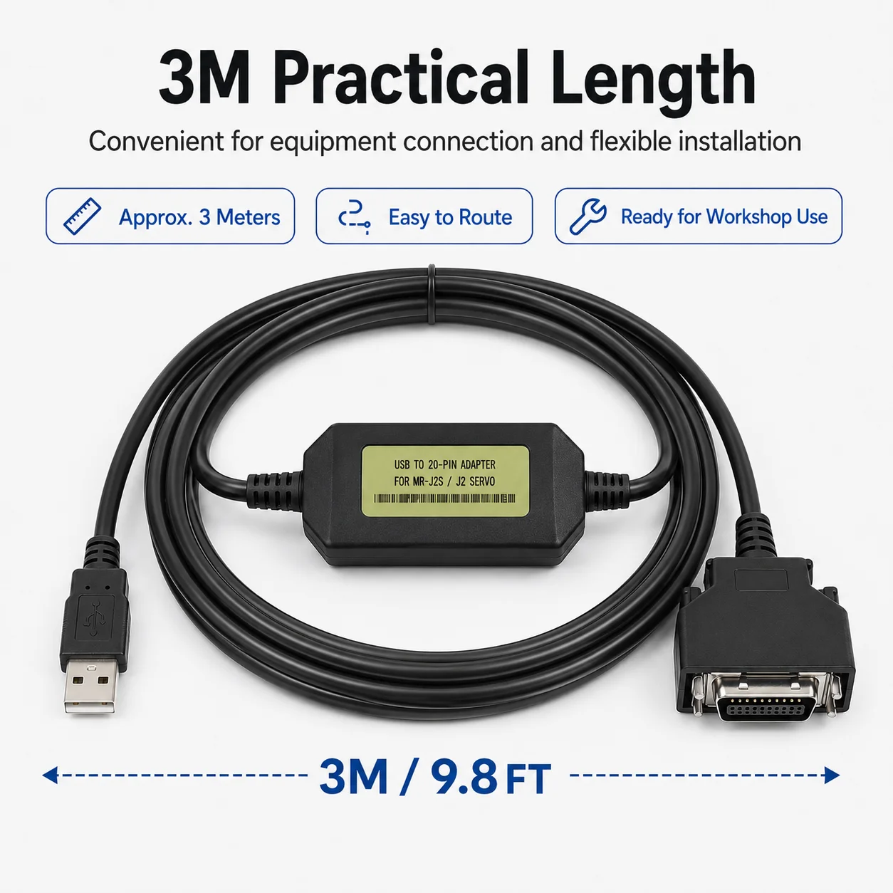 USB-MR-CPCATCBL3M Programming Cable for Mitsubishi MR-J2S MR-J2 Servo, USB to 20-Pin Communication Download Cable, 3M