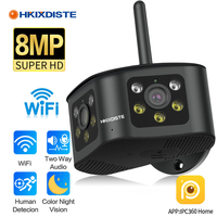 Outdoor Color Night Wifi Surveillance Camera 180 Ultra Wide Angle 8MP 4K Dual Lens Humanoid Detection Security Protection WebCam