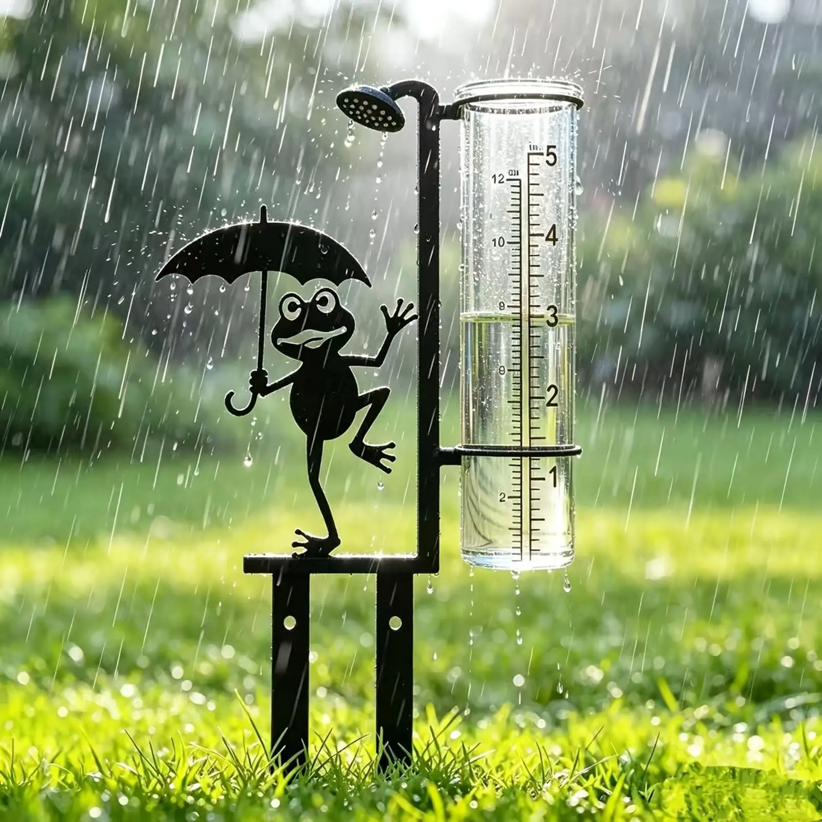 Decorative Wrought Iron Frog Rain Gauge Rain Water Collector Frost Proof Plastic Rain Gauge Perfect For Garden Outdoor Lawn