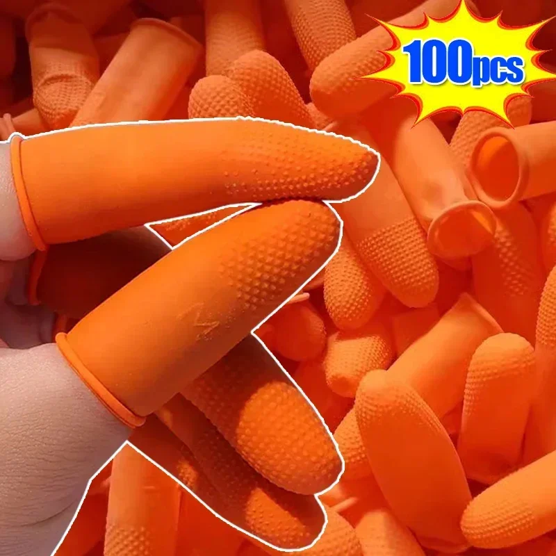 10-100PCS Latex Finger Cots Orange Thumb Caps Anti-static Industry Rubber Fingertips Protector Gloves Non-slip Finger Gloves