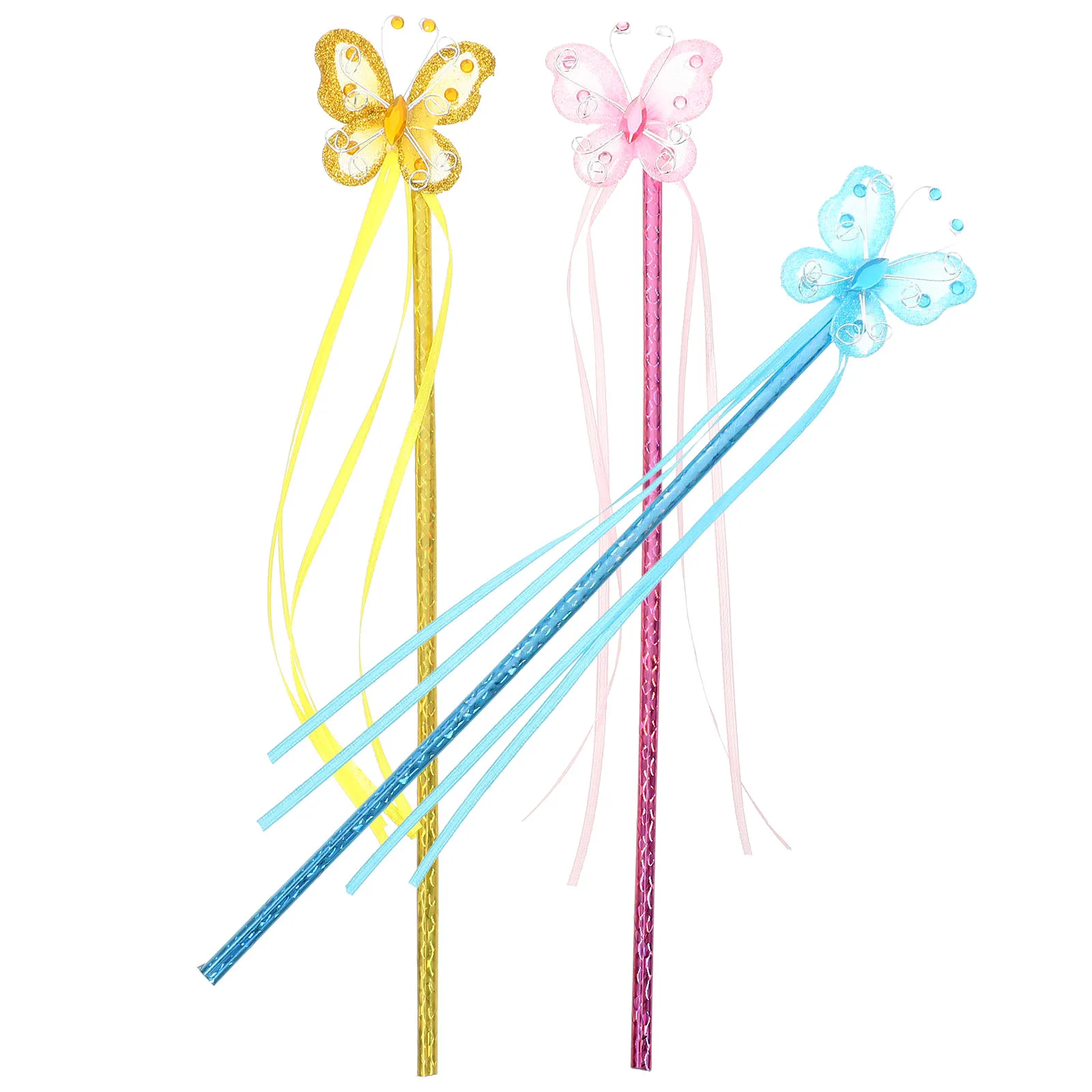 

3pcs Ribbon Design Fairy Wands Kids Playthings Lightweight Durable For Girls Party Cosplay Stage Performance Angel