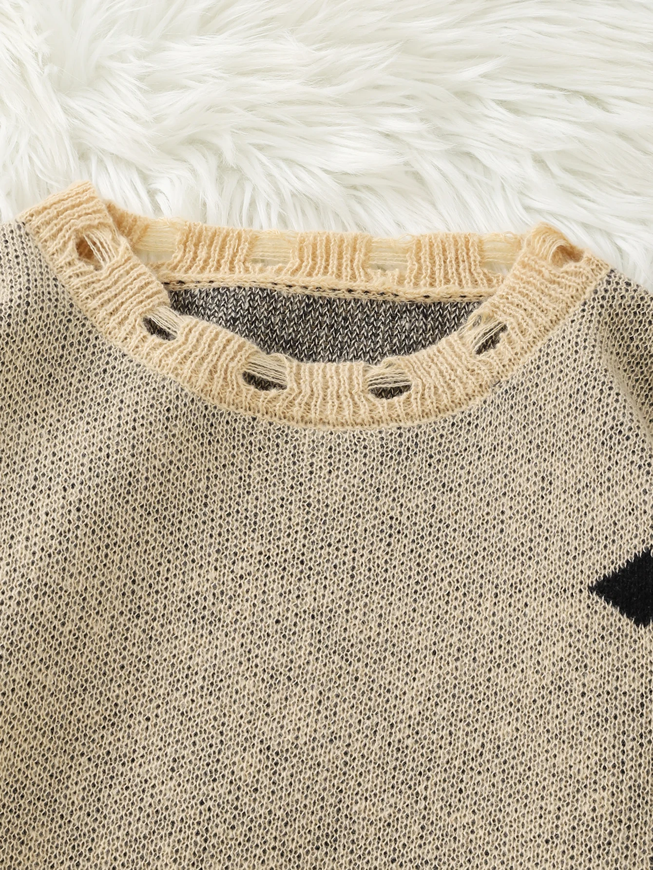 Pullover da uomo alla moda con motivo incrociato strappato stile street, maglione strappato, girocollo casual, lavorato a maglia