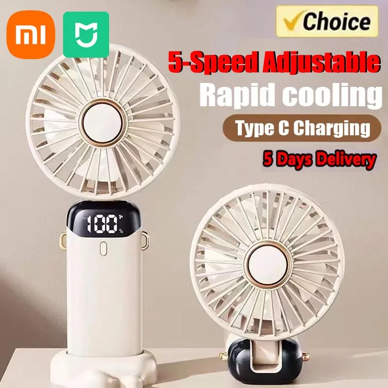 Xiaomi MIJIA USB Handheld Fan Mini Portable Digital Display silentOffice DeskStudent on Dormitory Charging Outdoor Folding Fan