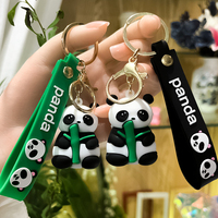 Cute Cartoon Panda Keychain Silicone Animal Doll Pendant Keyring For Women Men Bag Charms Car Key Holder Accessories Couple Gift