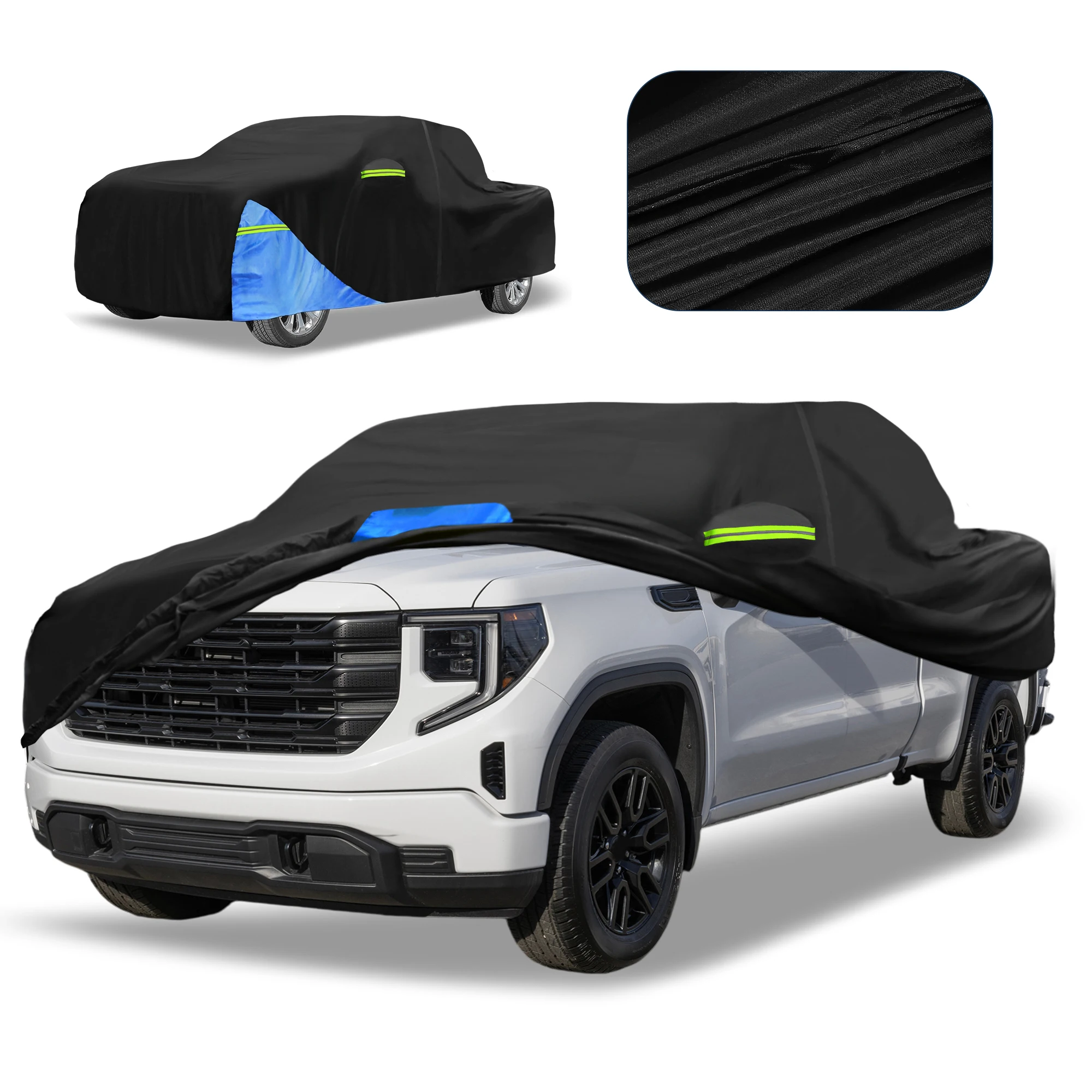 

Motoforti водонепроницаемый автомобильный чехол для автомобиля на открытом воздухе, полный автомобильный чехол для GMC Sierra 210 черный, синий с дверной молнией, всепогодный