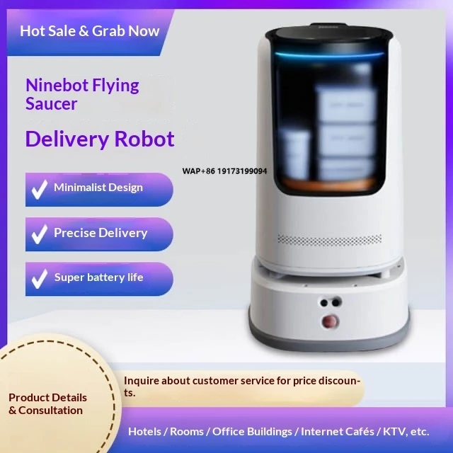 

Contactless Food Delivery Robot Ninebot D2 App-Controlled Auto Charge Hotel Rooms Buildings Multi-Story Commercial