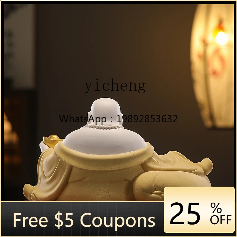 EE  Ceramic Maitreya Buddha Figurine Big Belly Happy Buddha Bodhisattva Wealth-Attracting Home Decoration