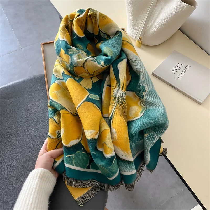 2024 Winter Cashmere Scarf Women Design Outdoor Warm Pashmina Blanket Scarves Female Shawl Wraps Thick Foulard Bufanda