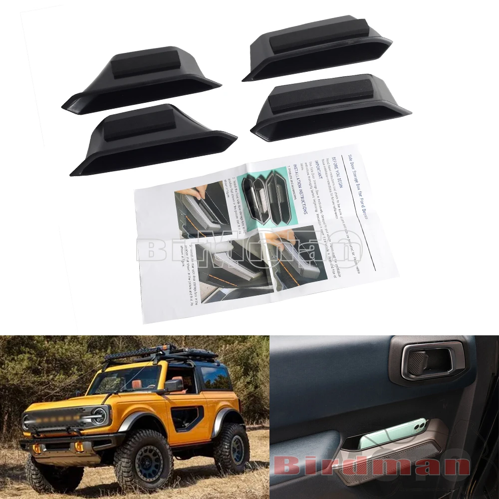 Door Side Storage Box Front Door Side Armrest Phone Pocket Organizer Insert Glove Pallet For Ford Bronco 2door/4door 2021 2022