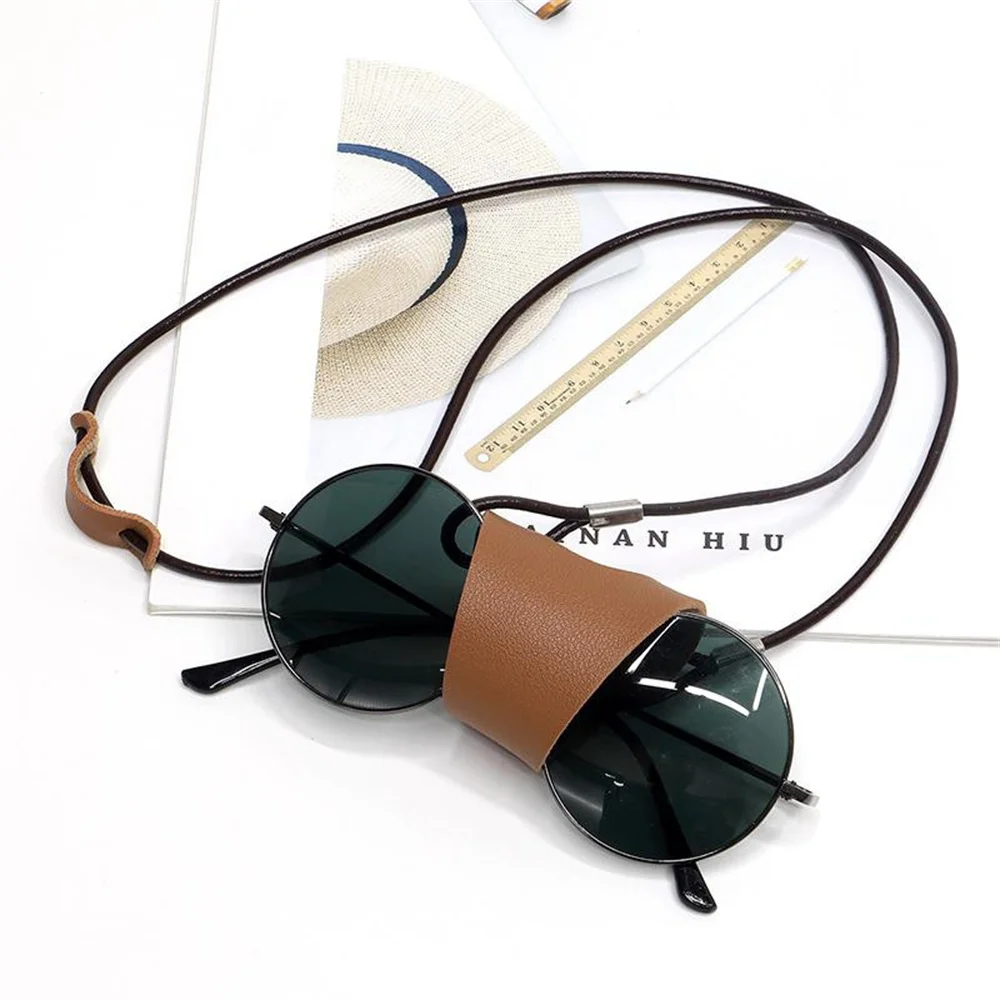 

Women Sunglasses Storage Rope Case Leather Sunglasses Clip Necklace Eyewear Hanging Neck Strap Chain Portable Men Glasses Bag