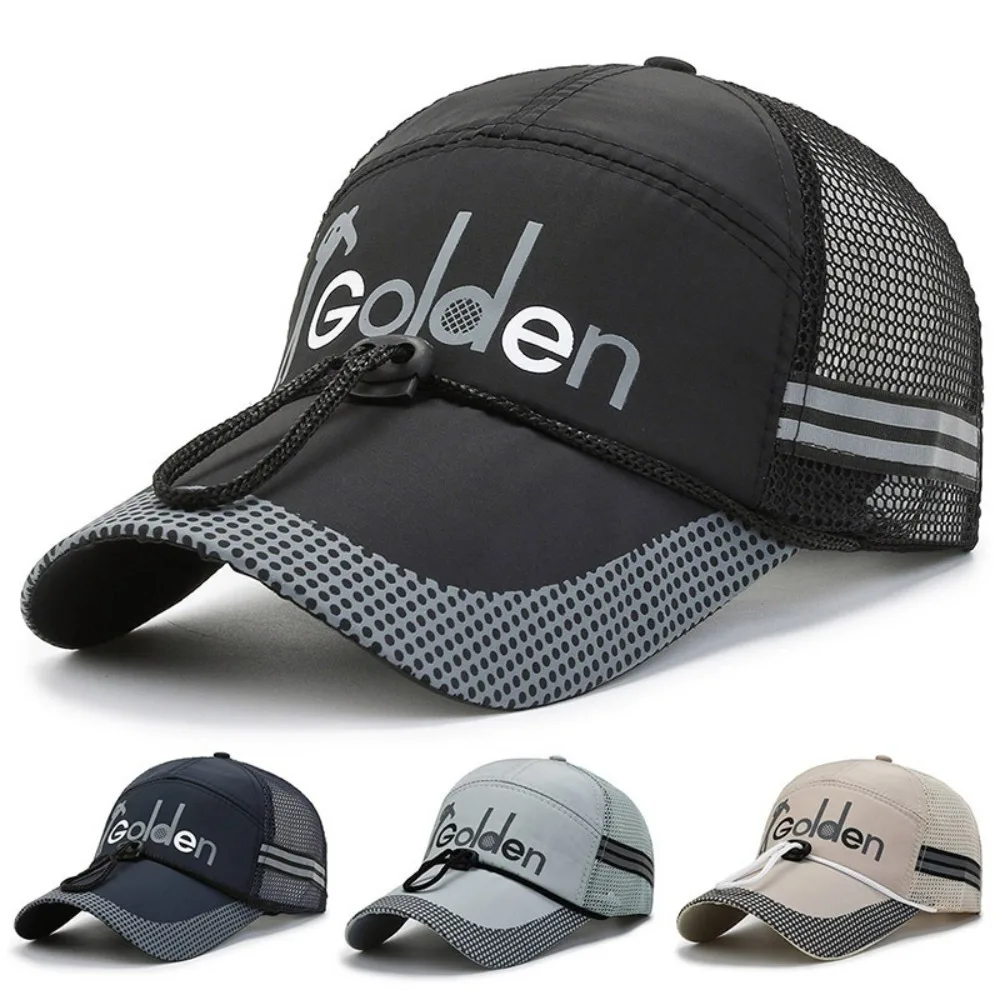 Fashion Quick Dry Mesh Men's Hats with Windproof Rope Breathable Baseball Caps Solid Color Sun Protective Hats Summer
