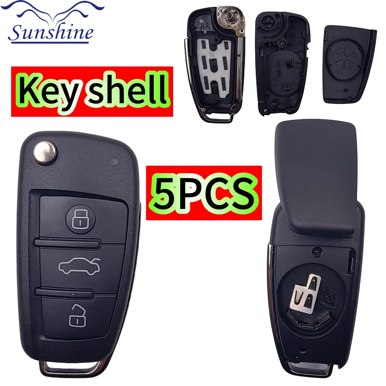 

5PCS Sunshine Replacement Flip Remote Car Key Case Shell For Audi A2 A3 A4 A6 A6L A8 Q7 TT
