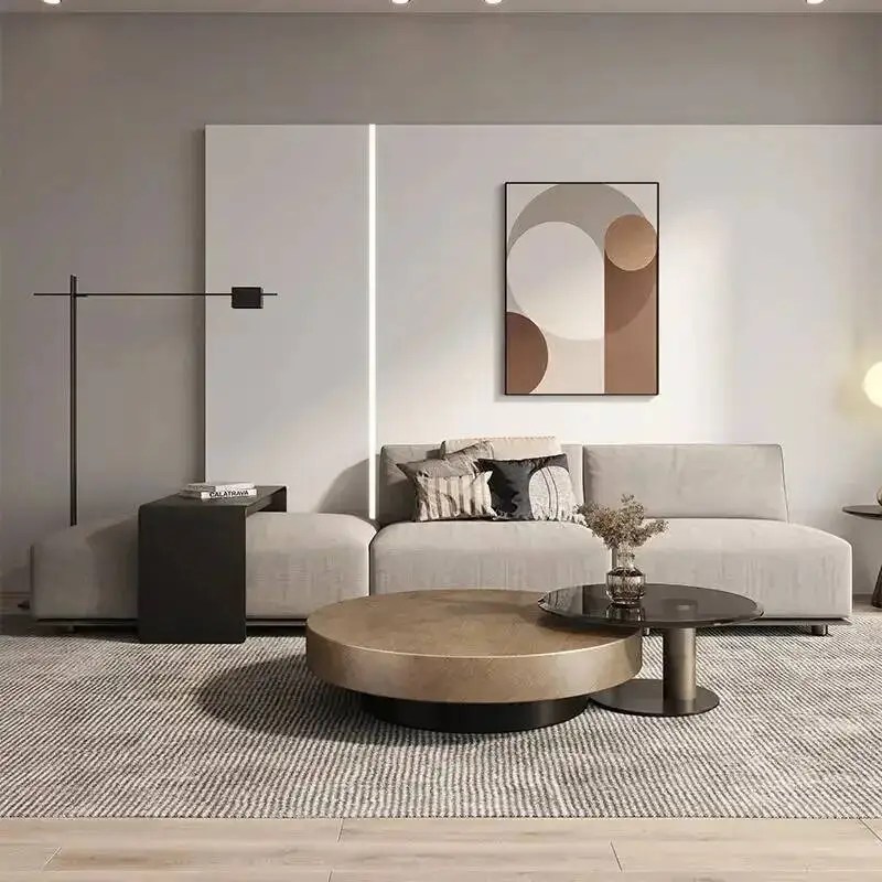 Stainless Steel Coffee Table Tempered Glass Rock Plate Side Table Light Luxury Simple Modern Round Living Room Furniture New