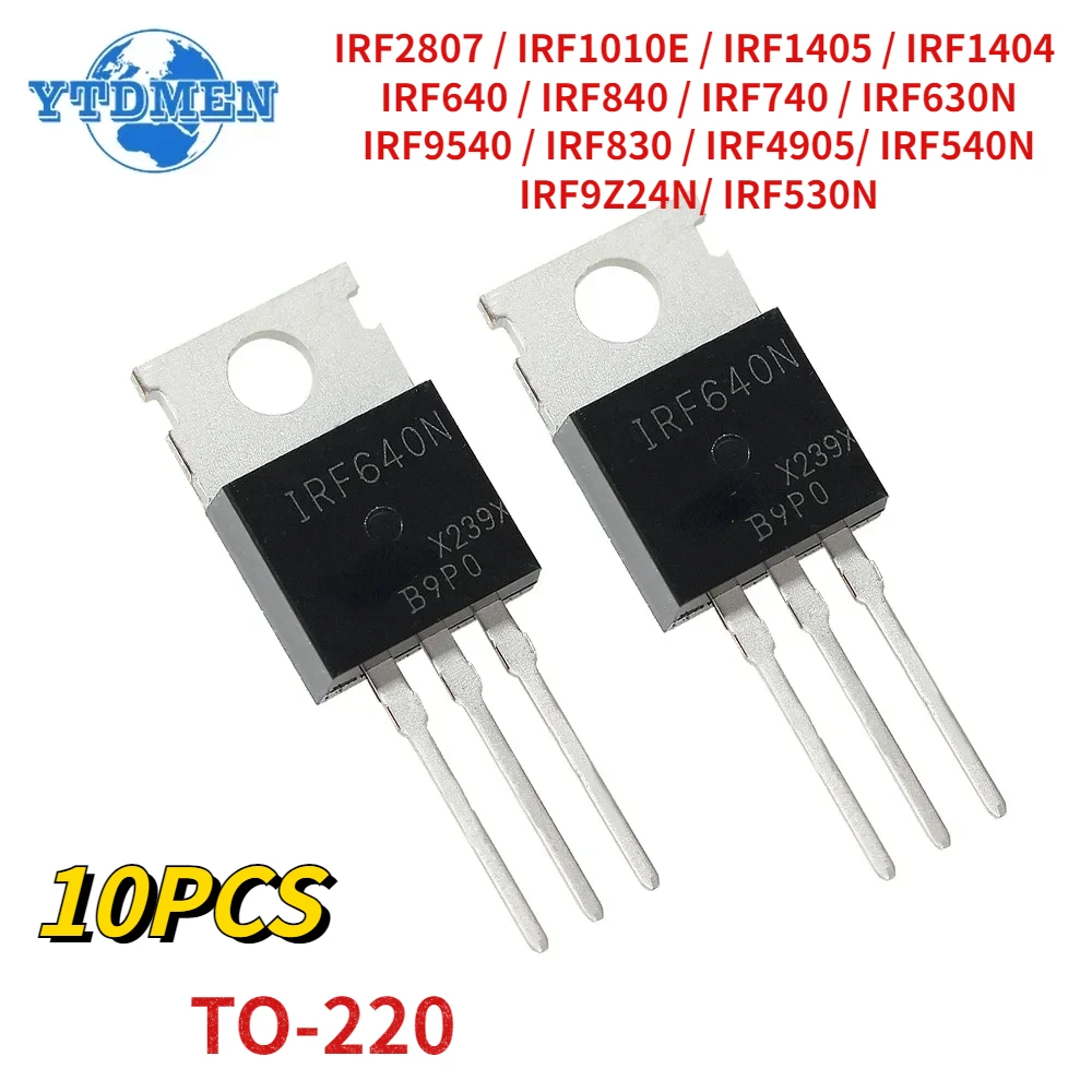 フィールド効果のペア、mosfet、irf530n、irf1404、irf1405、irf540n、irf630n、irf9540、irf640、irf840、から-220、10pcs