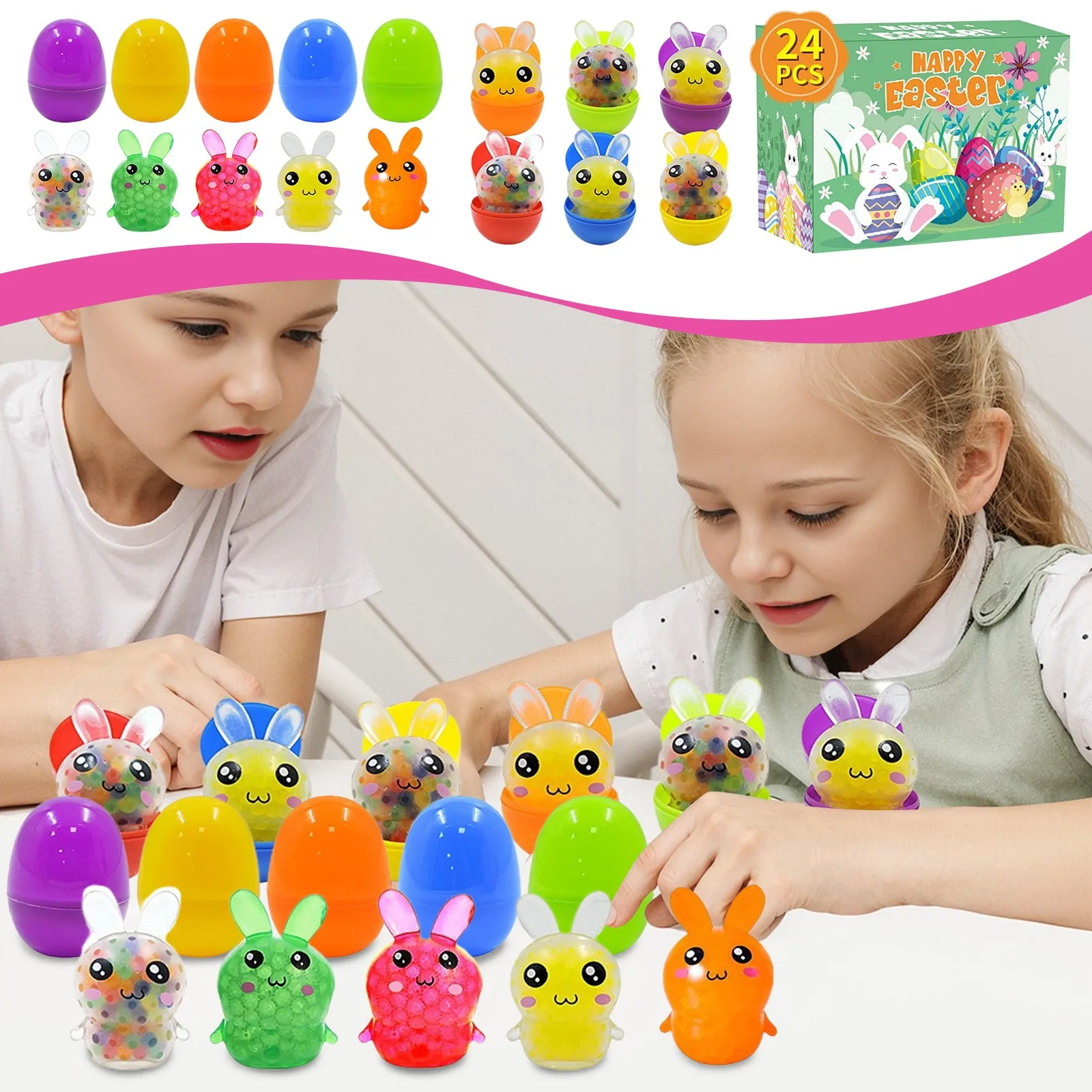 20-48Pcs Colorful Easter Eggs Filled Surprise Egg Kids Faovrs Blocks /Hangs Plush/taba squishy For Easter Hunts Birthday Gifts