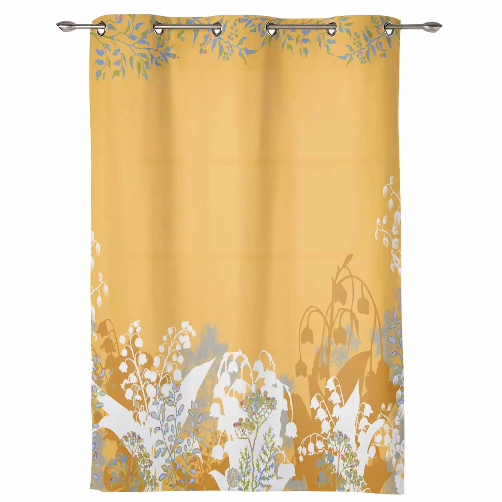 Abstract Lily Of The Rings Leaf Flower Plant Yellow Indoor Curtains Living Room Luxury Drapes Large Curtains Window Treatments