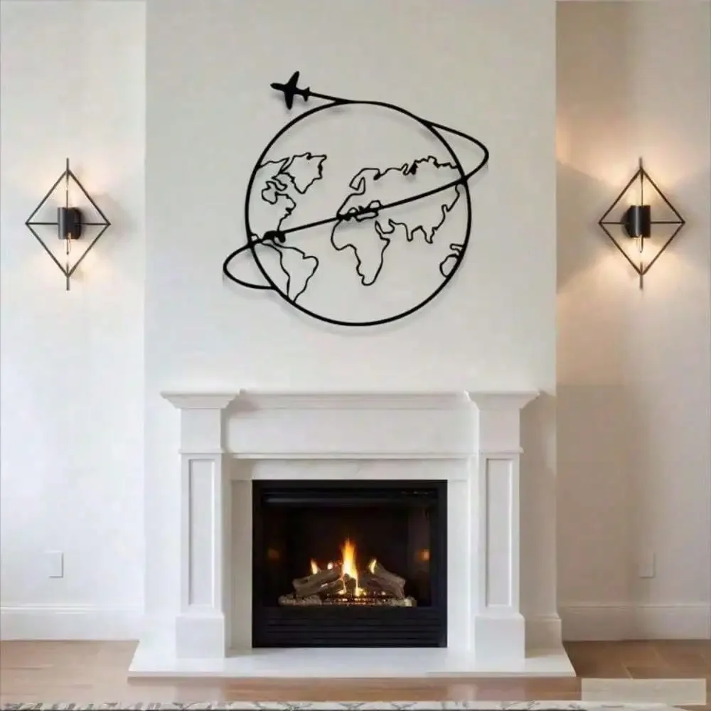 CIFBUY Travel Themed Metal Wall Hanging Decor Outline Globe Airplane Metal Sign for Office Decoration