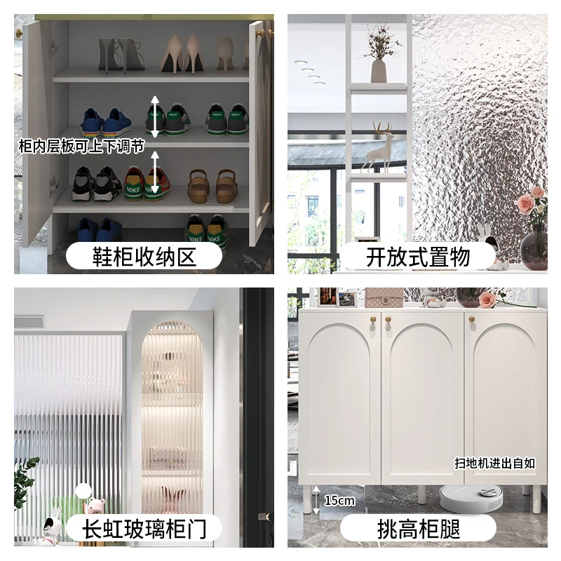 French cream wind entrance entrance shoe cabinet living room screen glass partition cabinet light luxury locker rack customizati