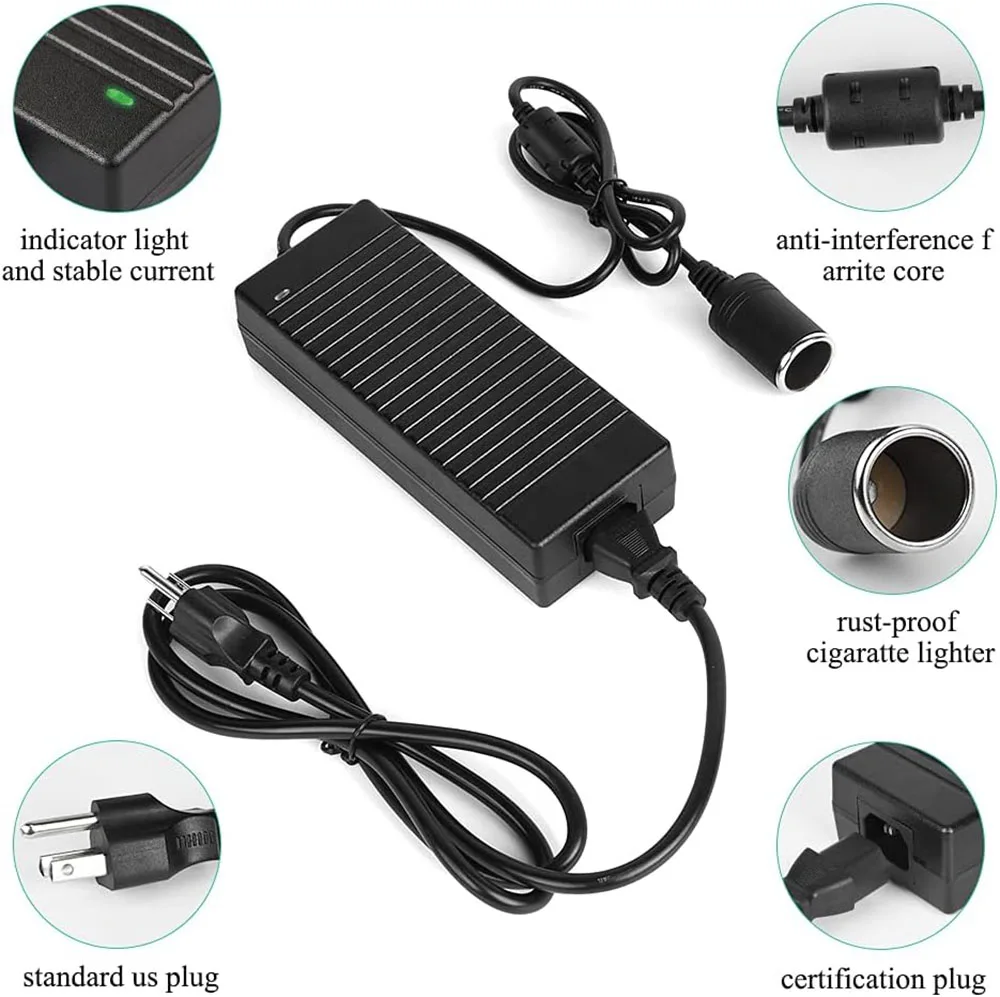 AC to DC Converter,100V~240V to 12V 10A 120W,Car Cigarette Lighter Socket AC/DC Power Supply Adapter Transformer Vacuum Cleaner