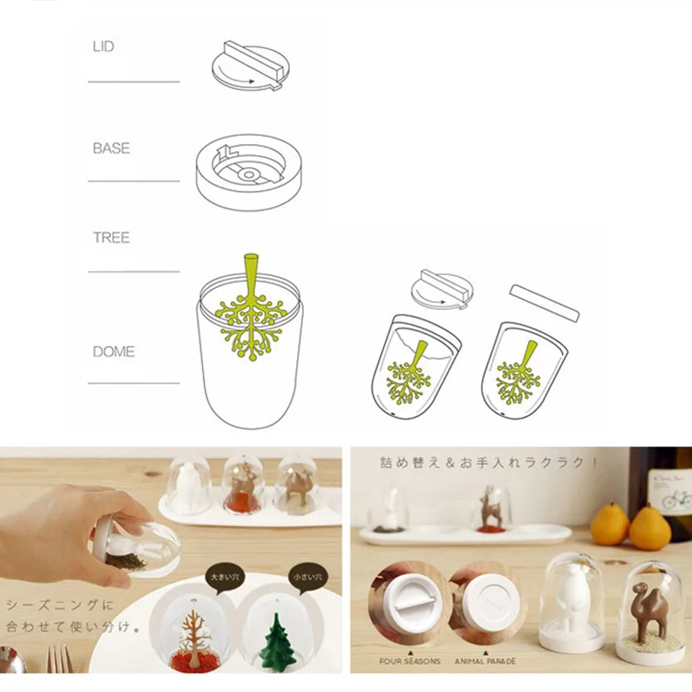 4PCS Clear Glass Salt Pepper Shaker Set Animal Design 4 In 1 Seasoning Storage Container 3.15x5inch Glass Display Dome