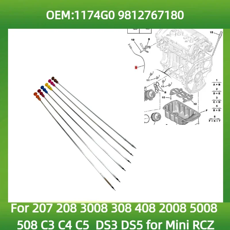 1174G0 9812767180 Oil Dipstick for Peugeot 207 208 3008 308 408 2008 5008 508 for Citroen C3 C4 C5 DS3 DS5 for Mini RCZ