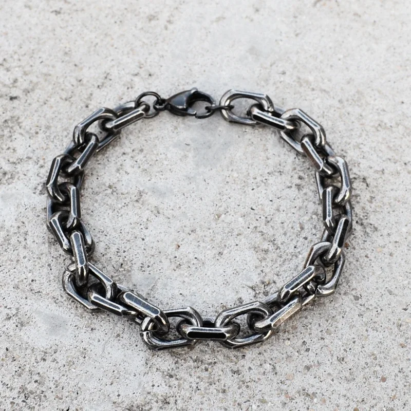 سوار رولو كابل سلسلة ربط للرجال والنساء، 10 عرض، طول 20 سم، سوار عتيق من الفولاذ المقاوم للصدأ باللون الأسود هدية له #2