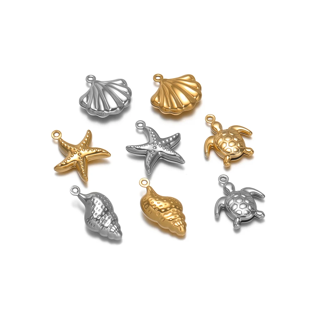 20 Stück hohle Meerestier-Charms aus Edelstahl, Muschel-Seestern-Anhänger für selbstgemachte Halskette, Armband, Schmuckherstellung