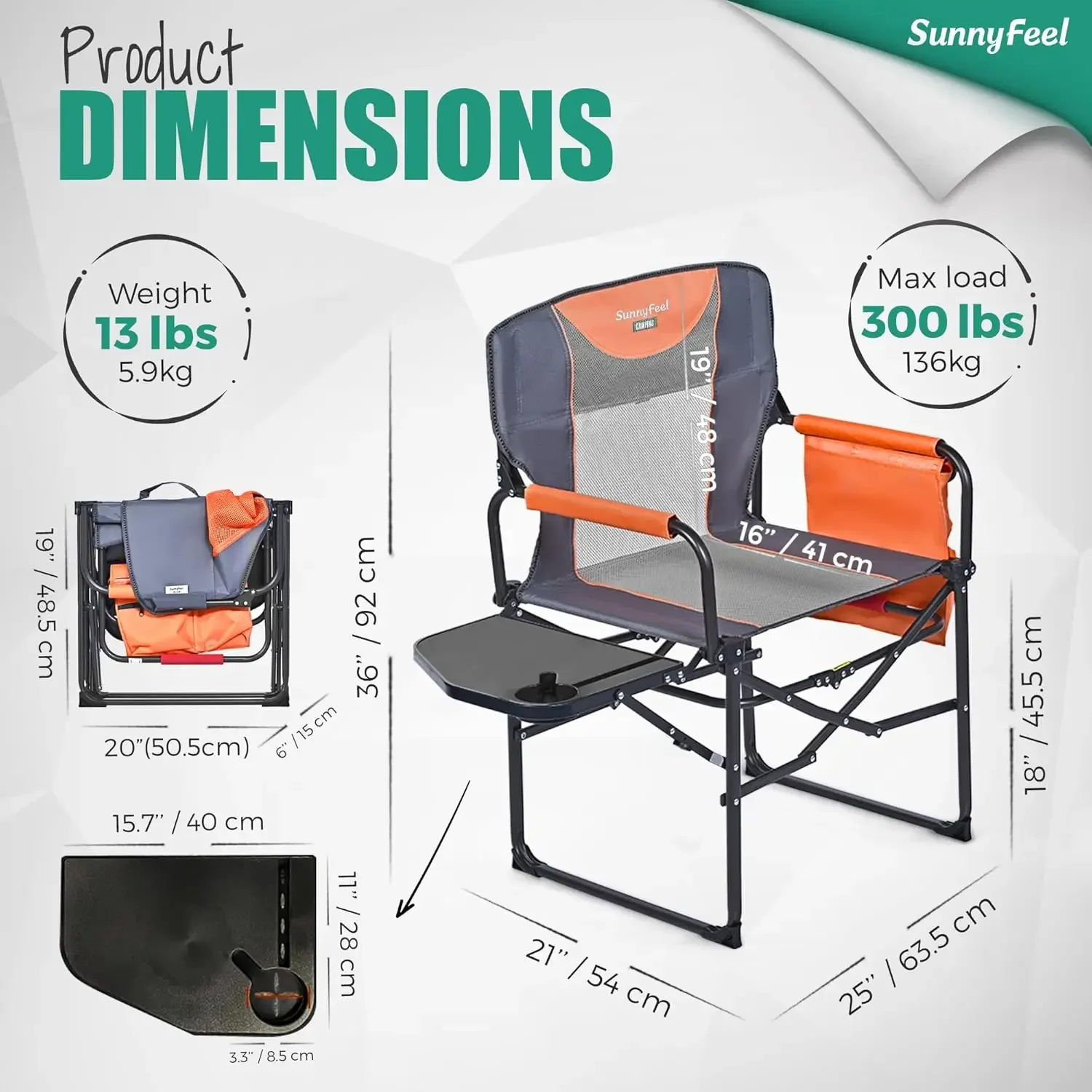 Camping Directors Chair, Heavy Duty,Oversized Portable Folding Chair with Side Table, Pocket for Beach, Fishing,Trip,Picnic,Lawn