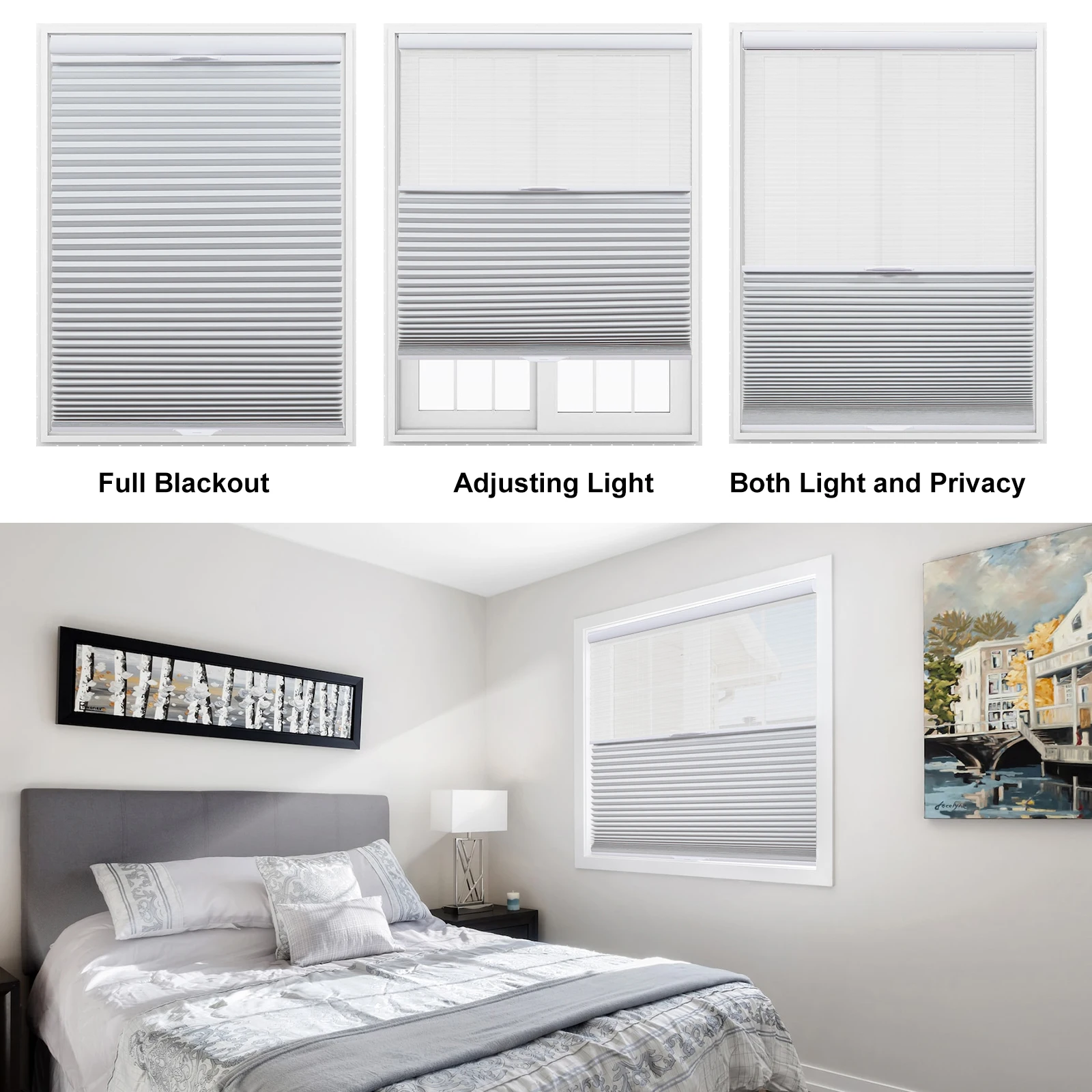 Persilux Day/Night Cellular Shades, Blackout Top Down Bottom Up Honeycomb Blinds for Windows, Cordless Window Shades with Sheer