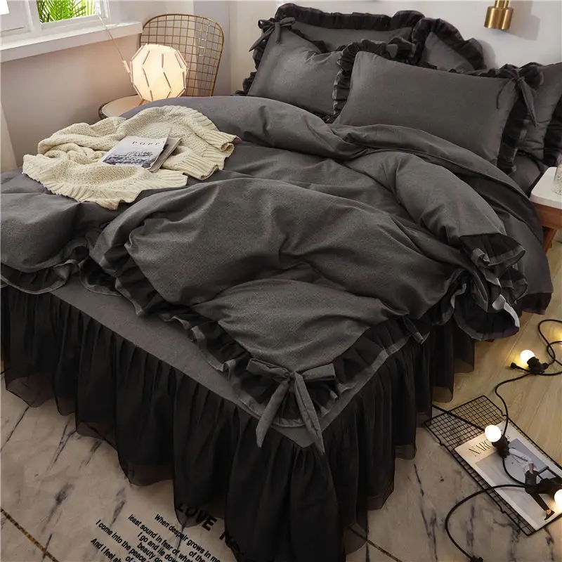 

Arctic Velvet Pastoral Lace Solid Color Four-Piece Pillowcase Bed Sheet Quilt Cover Quilt Cover 200*230cm Bed Sheet Set