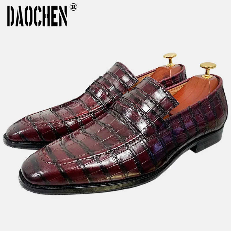 Luxury Brand Men's Loafers Slip On Shoes Casual Dress Mens Shoes Black Burgundy Wedding Banquet Office Leather Shoes Men