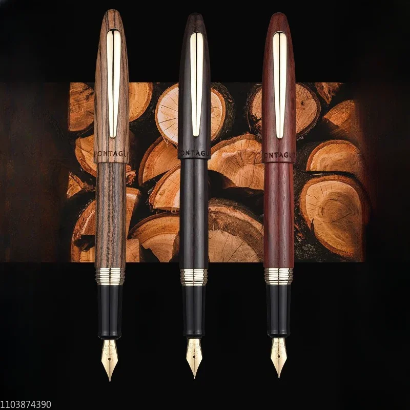 

2024 New Montagut Wood Fountain Pen Retro Sandalwood F/Bent Curved 0.5/1.0mm Nib Ink Pen Mb Luxury Office Business Writing Gift