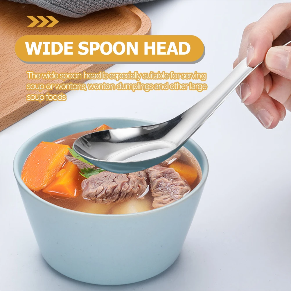 

6pcs Flat Bottom 304 Stainless Steel Small Size Lightweight Reusable Soup Dinner Spoon Portable Spoon Daily Use Kitchen Bar