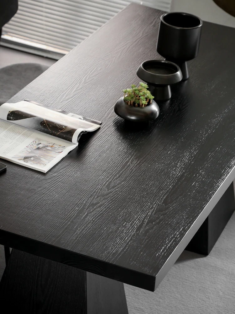 Nordic solid wood dining table modern minimalist household table ash black long table designer workbench