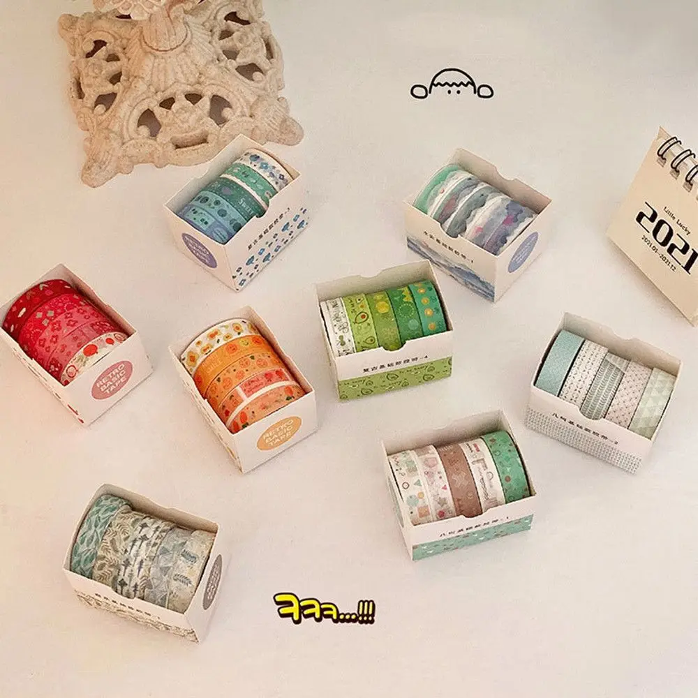 5Rolls/box Adhesive Stationery Journal Basic Pattern Washi Tape Masking Tape Set DIY Scrapbooking
